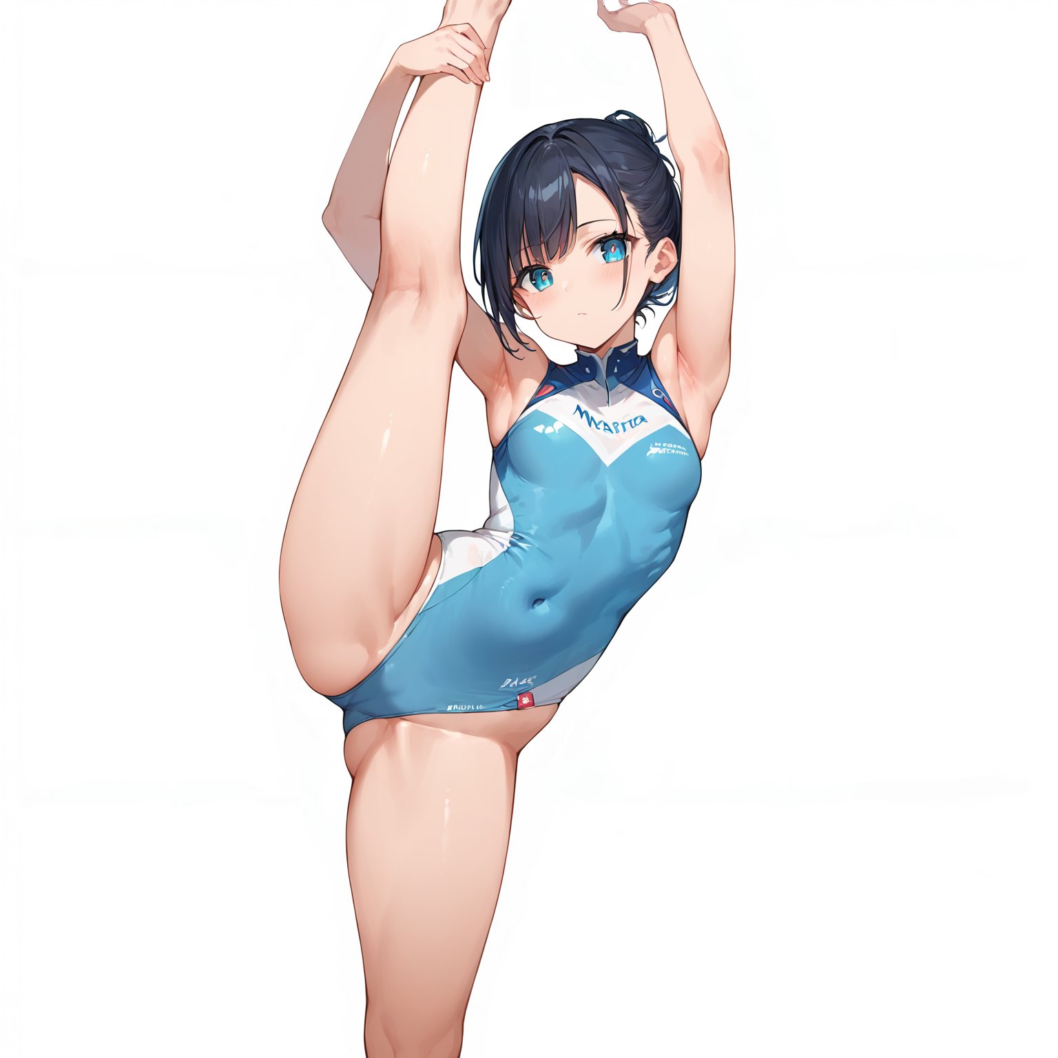 score_9, score_8_up, score_7_up,source_anime, high res image,masterpiece,best quality,girl,cute face,clear skin,shiny hair,ultra detailed eyes,simple background,  <lora:Rhythmic gymnastics_pony_V1.0:0.8>  gymnastics,leotard,