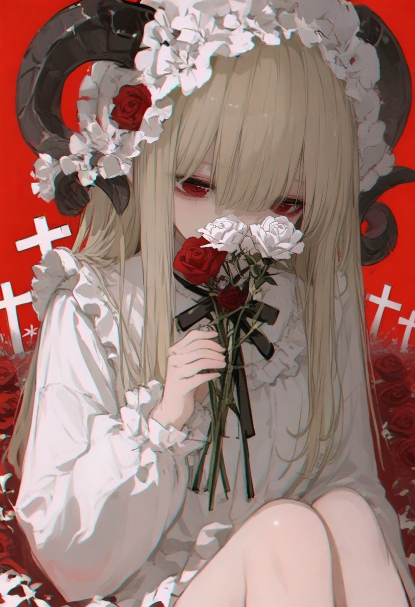 red background,  flower,  1girl by silvermoong on Tensor.Art