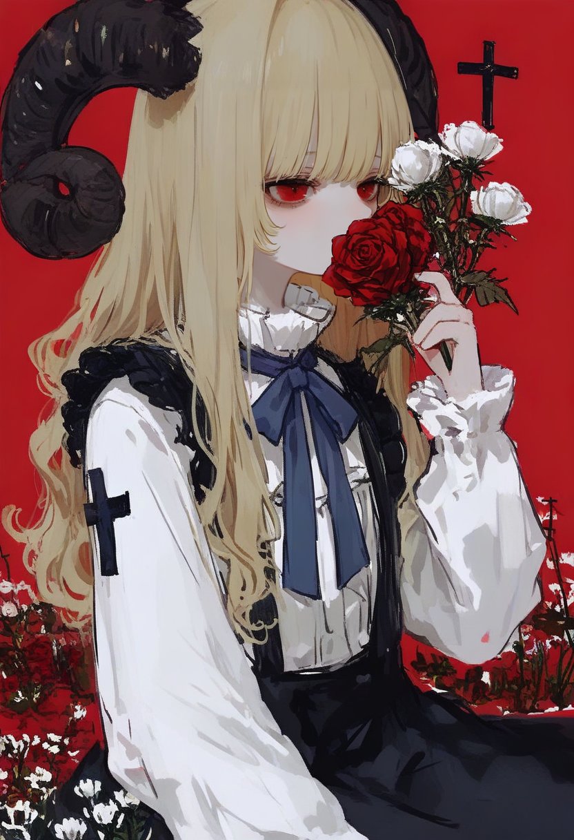 red background,  flower,  1girl by silvermoong on Tensor.Art