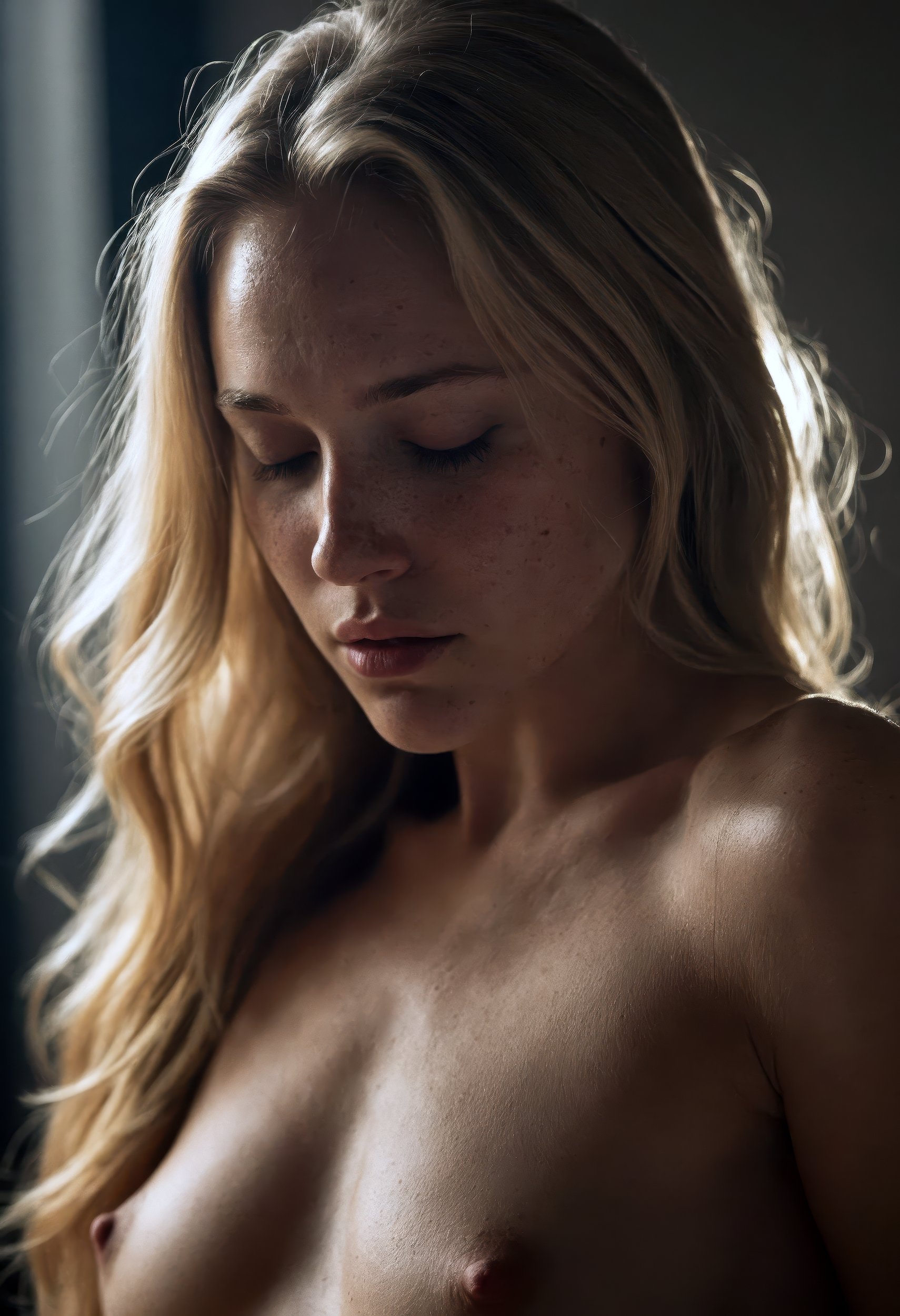 solo portrait of a beautiful young woman,  long blonde hair,  nude by leend.frey on Tensor.Art
