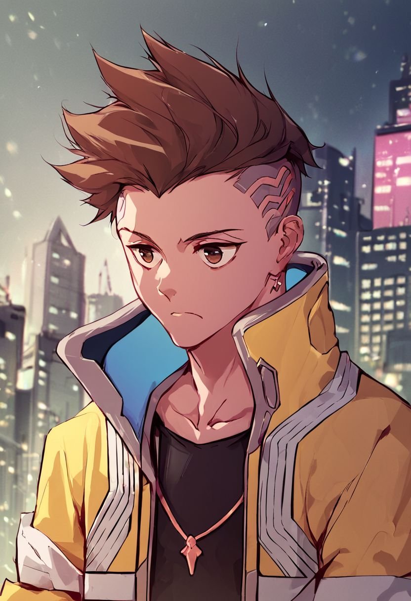 (Xmartinezx:1.0),score_9, score_8_up, score_7_up, source_anime, rating_safe,portrait 1boy in futuristic city x2077x