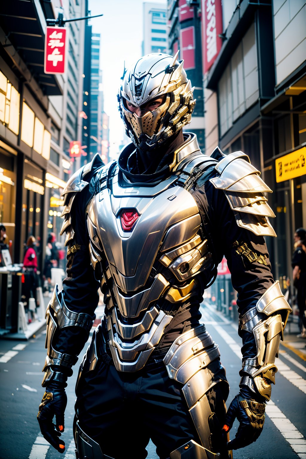 white armor,  outdoors,  future street by 天TIN on Tensor.Art
