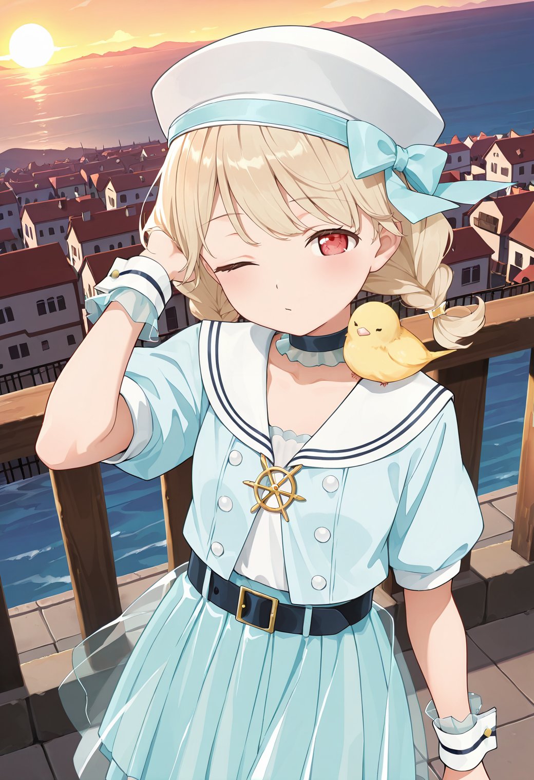 TotoSailor,  twin short braids,  frilled choker by user_864208480699948080 on Tensor.Art