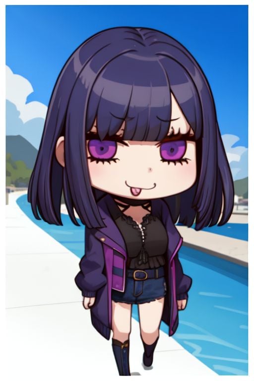 1girl,  :p,  dark blue hair by yy on Tensor.Art