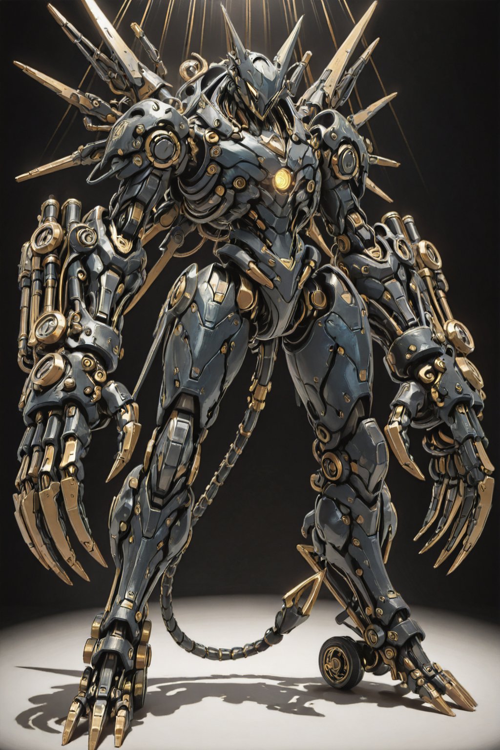 A highly detailed 3D render of a mechanical steampunk scorpion constructed from intricate brass and silver-toned metallic...