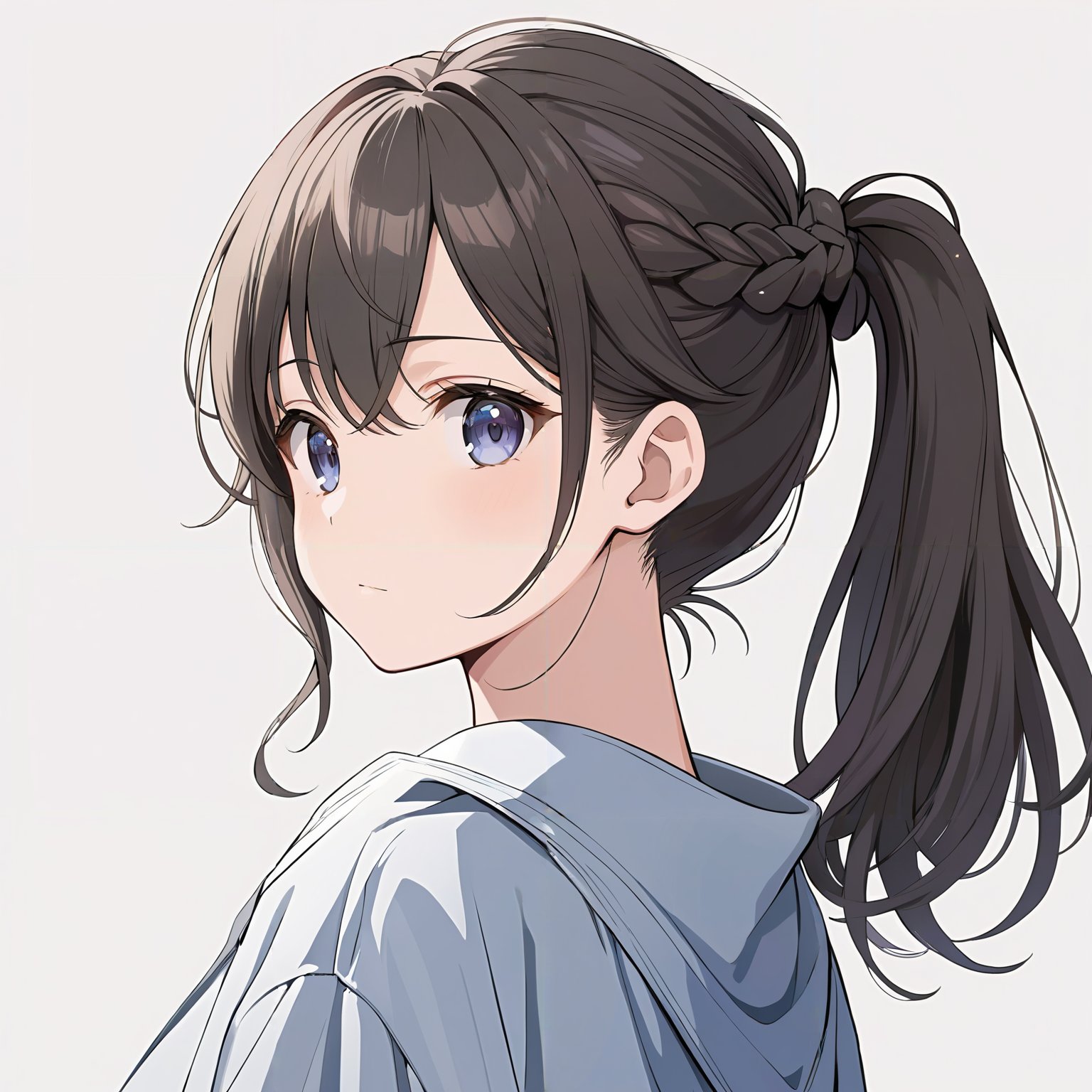 masterpiece,ultra-detailed,best quality,8K,illustration,cute face,clean skin ,shiny hair,girl,ultra-detailed-eyes,simple background,cowboy shot ,source-anime<lora:add-detail-xl:1> <lora:ponytail_XL_V1.0:1> ponytail.braid