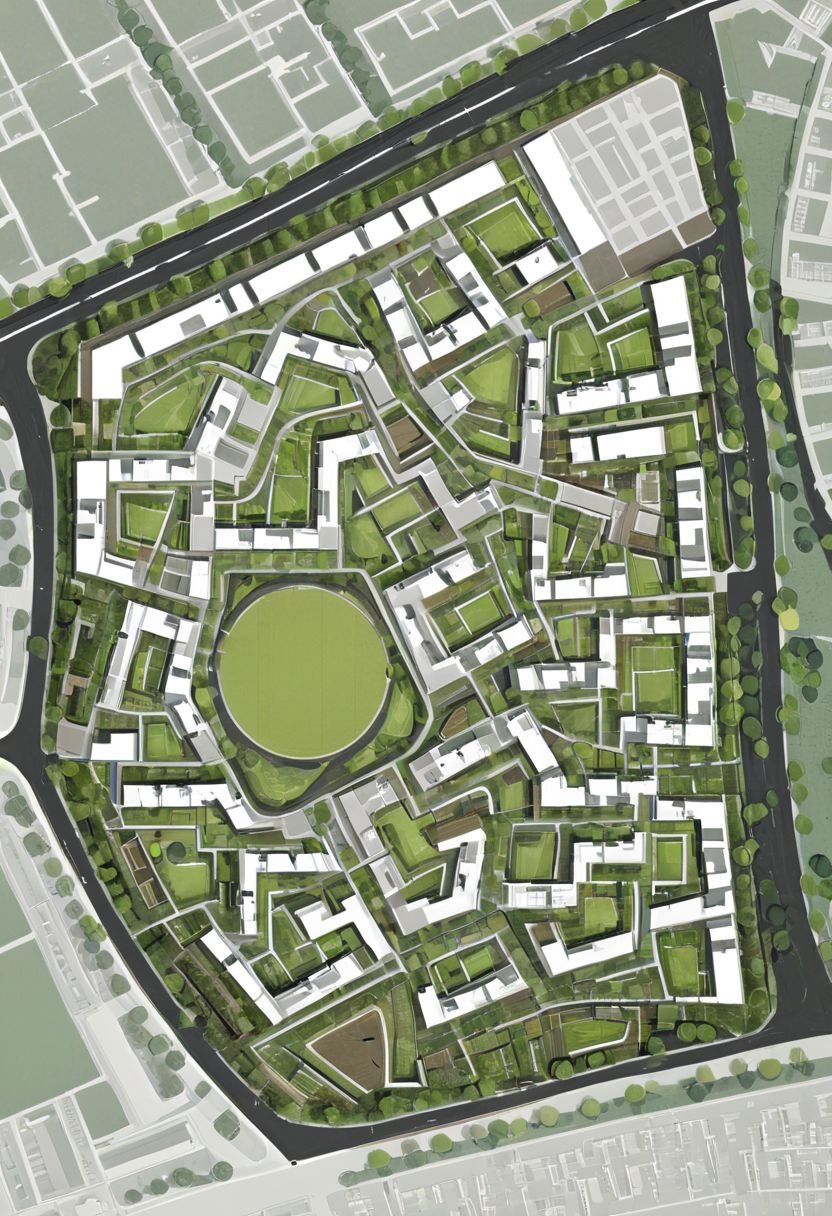 area|path|landmark|landscape|square|edge|axis_site plan:1.5,  Geometric patterns,  Dark brown and green color by HHM on Te...