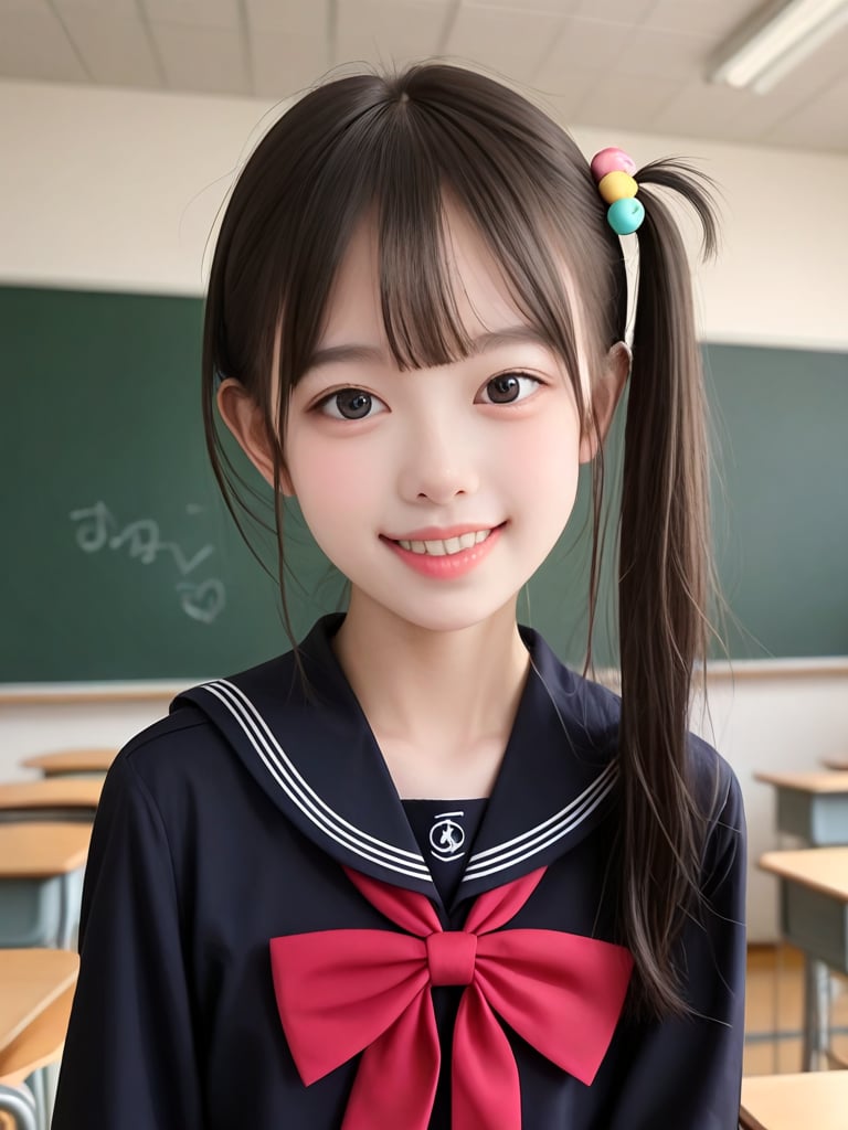 ((score_9, realistic)), ((face focus)), ((fair skin)), ((skinny)), 1girl, one side up, hair ornament, idol, jpop, kpop, belle, pretty, petite, black serafuku, parted lips, light smile, school, classroom, <lora:ADetailerNetidolFace_pony:0.5>,