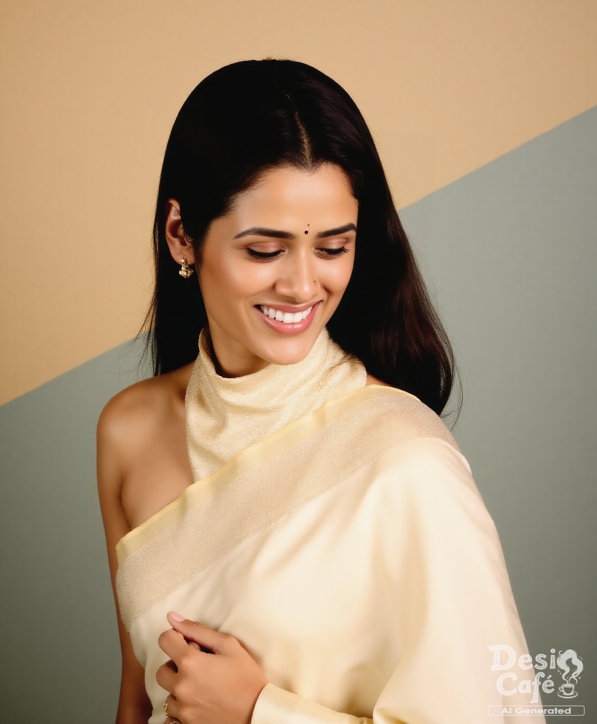side view photo of G1r1j4 04k woman,  hyper realistic photo that is safe for work,  laughing by Desi_Cafe on Tensor.Art