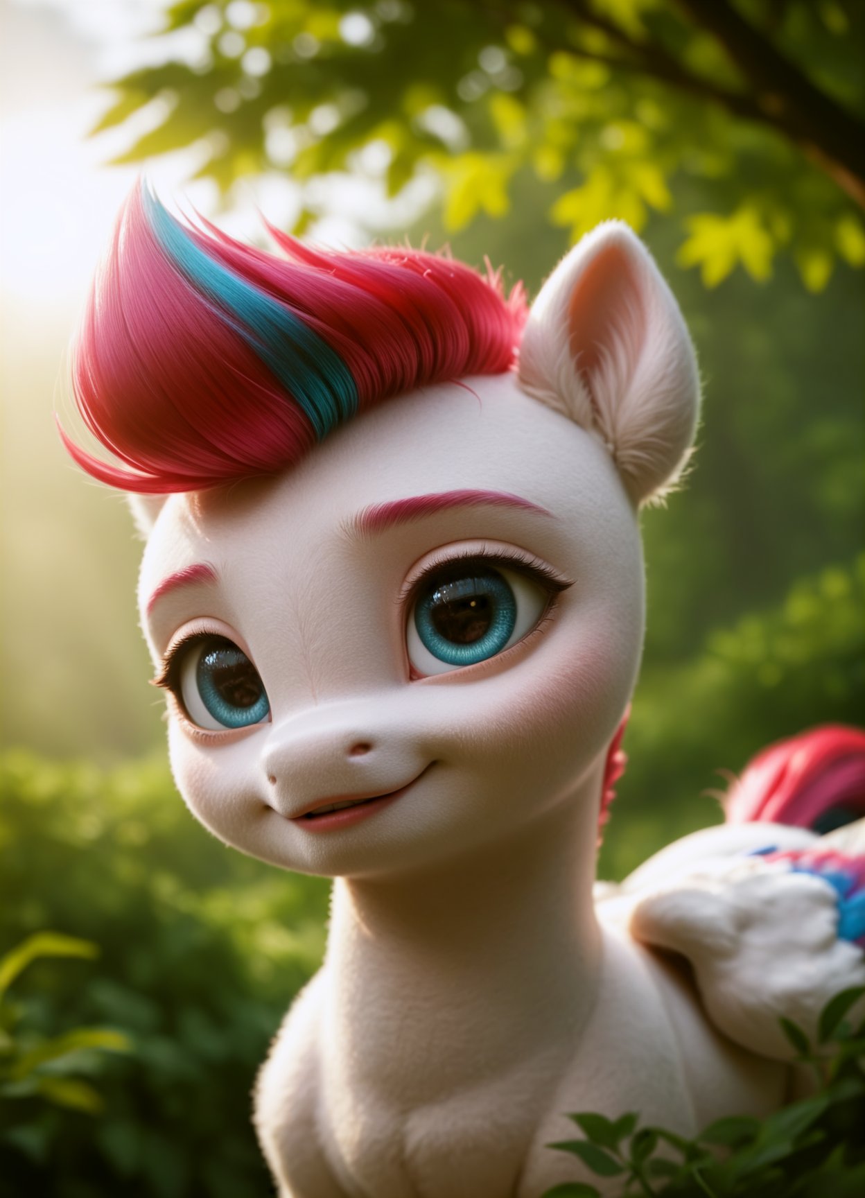 score_9, score_8_up, score_7_up, rating_safe, Zipp Storm, ((cute, little, fuzzy pony, fur)), (high quality, detailed, beautiful), shiny, adorable face, detailed beautiful eyes, diadema, sunlight, realistic, outstanding, countershading, detailed soft lighting, ear fluff, hoof on face, cinematic vintage photography