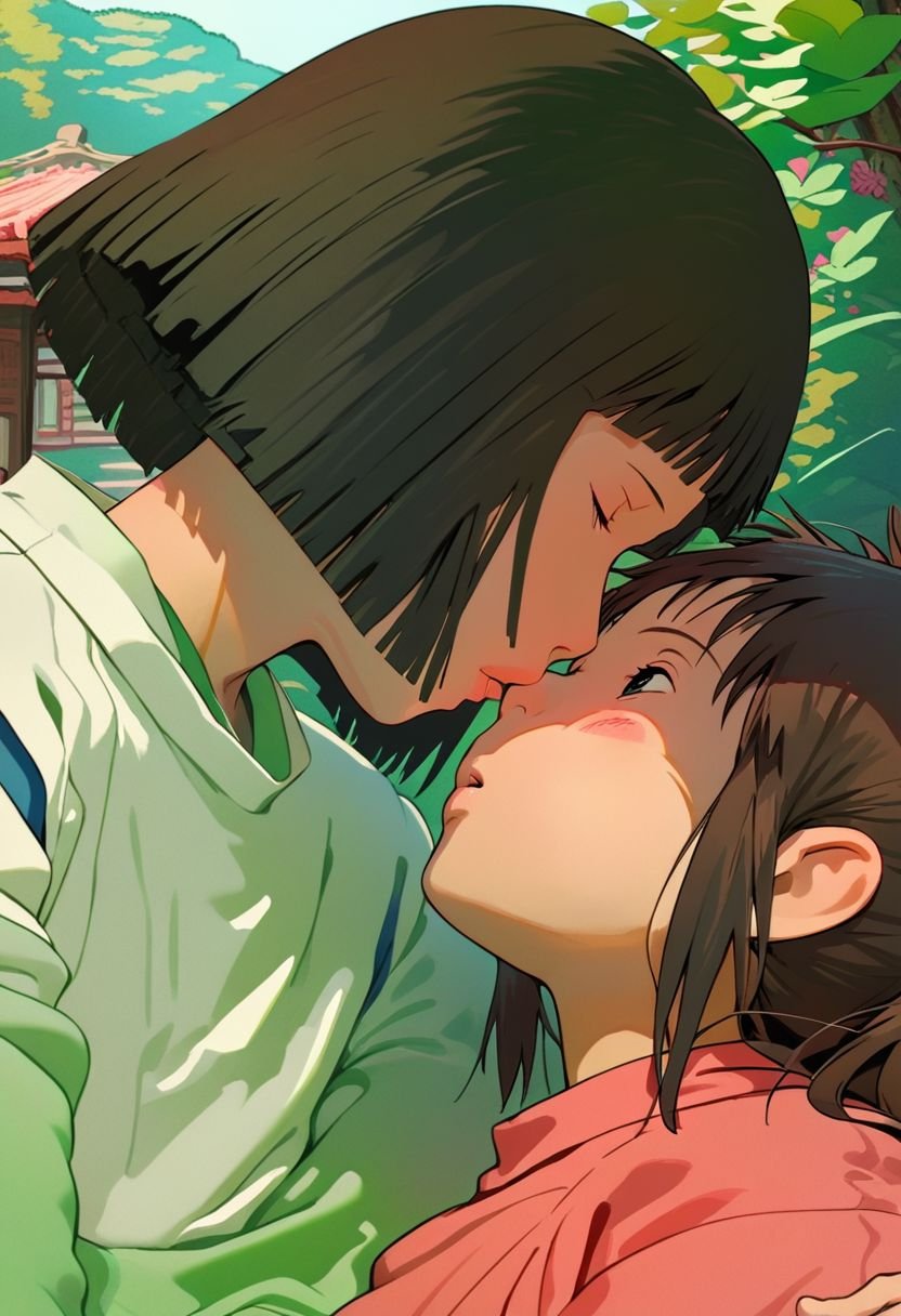 (score_9, score_8_up, score_7_up:1.4),source_anime, xmultiplex,( xchihirox,xgreenshirtx:1.0), romantic kissing to (xhumanxhakux:1.0), in a oriental temple