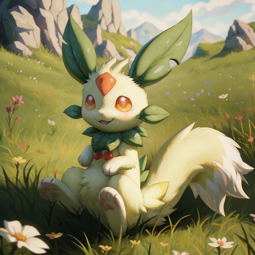 <lora:Lifmunk_Palworld_v2.0_:1> (pallifmunk:1.2), feral, solo, smile, fluffy tail, dipstick tail, detailed background, meadow, by hioshiru, 