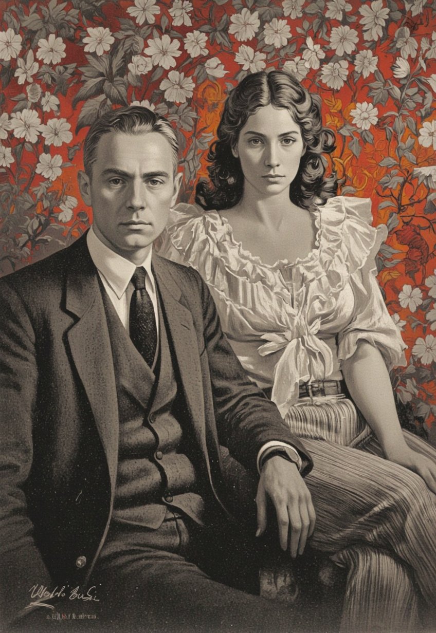 RobGin style. A black and white,  sepia-toned,  vintage illustration from a portrait camera angle by inknoir on Tensor.Art