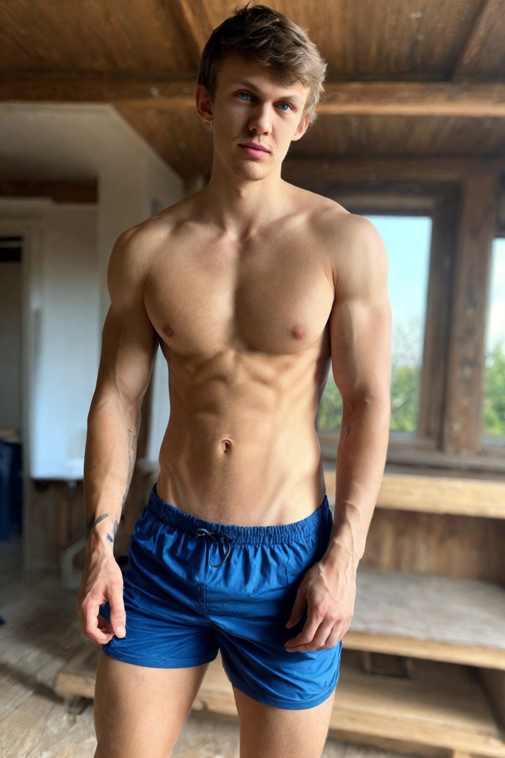 <lora:JeorgV3:1> (Jeorg), (1boy) photorealistic candid still, swim shorts, (cute fit 19 year old twink), thin but fit build, skinny waist, zero percent body fat, vascularity, blue eyes, clean shaven, smooth everywhere, sun shinning on body, standing on the beach, RAW photo, detailed photo, gorgeous, shallow depth of field, bokeh, vibrant saturated color, volumetric lighting, iridescent skin, (surreal:0.4), hyper detailed photorealistic life-like accurate proportional 8k sharp focus, (accurate cinematic lighting), photorealistic detail, (selective focus:0.6)   <lora:add_detail:0.8>  