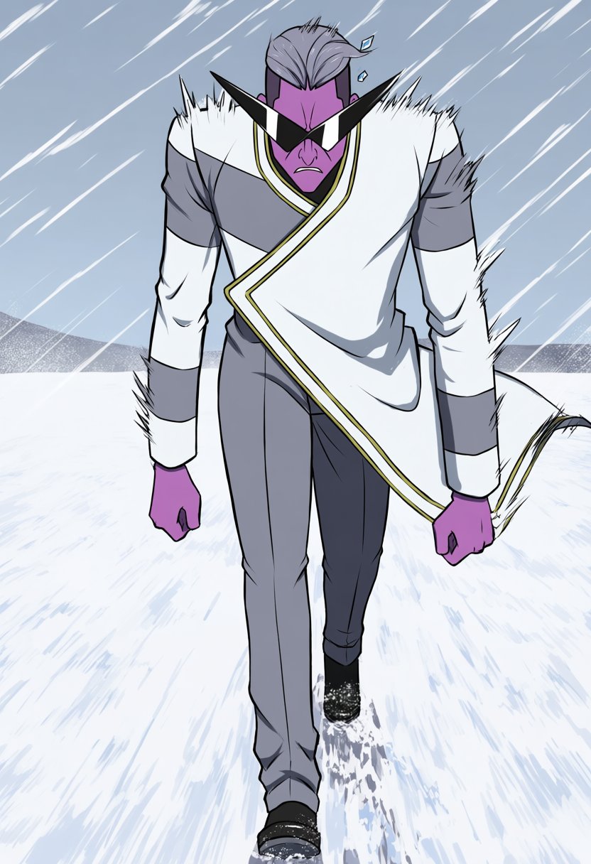 @chashire106. HuginDD,  a man with vibrant purple skin,  short swept-back grey hair by DuglasKele on Tensor.Art