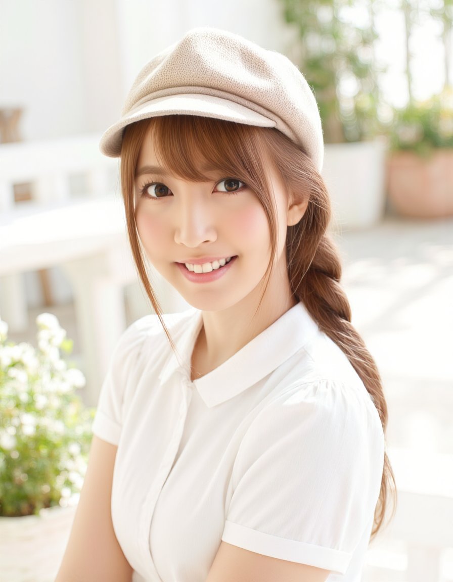 A photo of Yuamikami,  This is a high-resolution digital illustration of a young Asian woman with fair skin and long,  str...