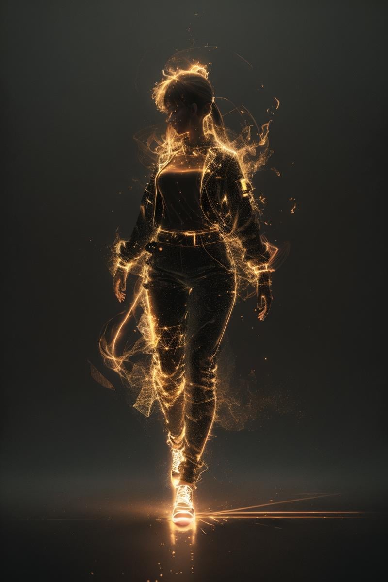 glow particle,1girl,solo,full body,from front,translucent fluorescent,optical flares,simple background,(best quality),((masterpiece)),(highres),