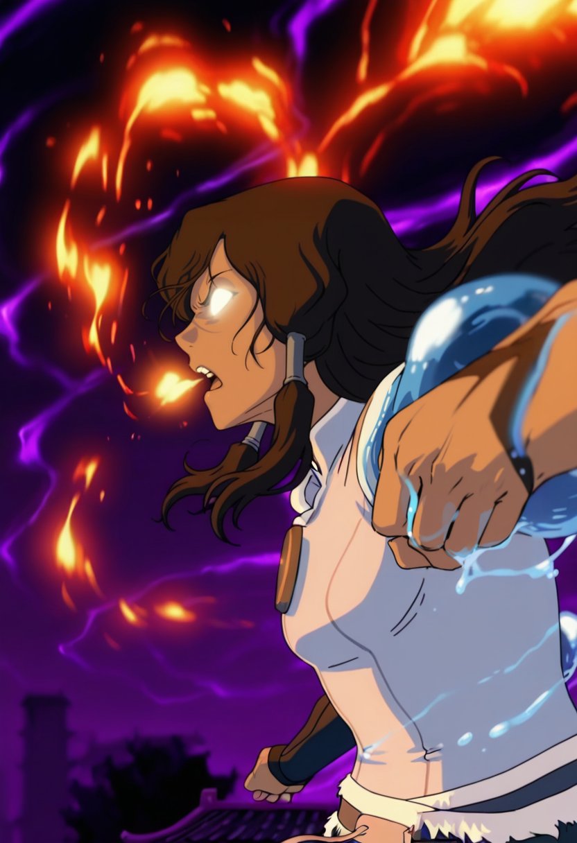 In the avatar TV animation style,  in the avatar state,  Avatar_State_Korra by Altimater on Tensor.Art