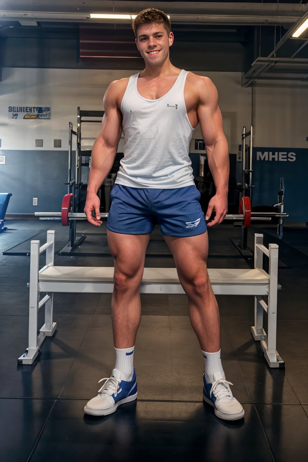 standing,  large commercial gym,  smile by txhorn75 on Tensor.Art