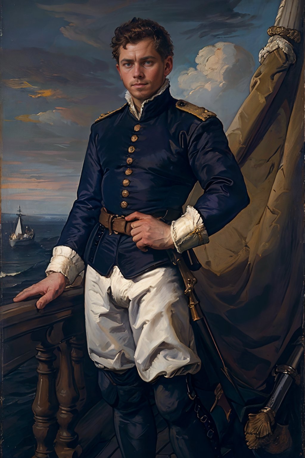 oil painting of DeletablePurple,  style of Anthony van Dyck,  wearing navy uniform of (British navy lieutenant) by txhorn7...