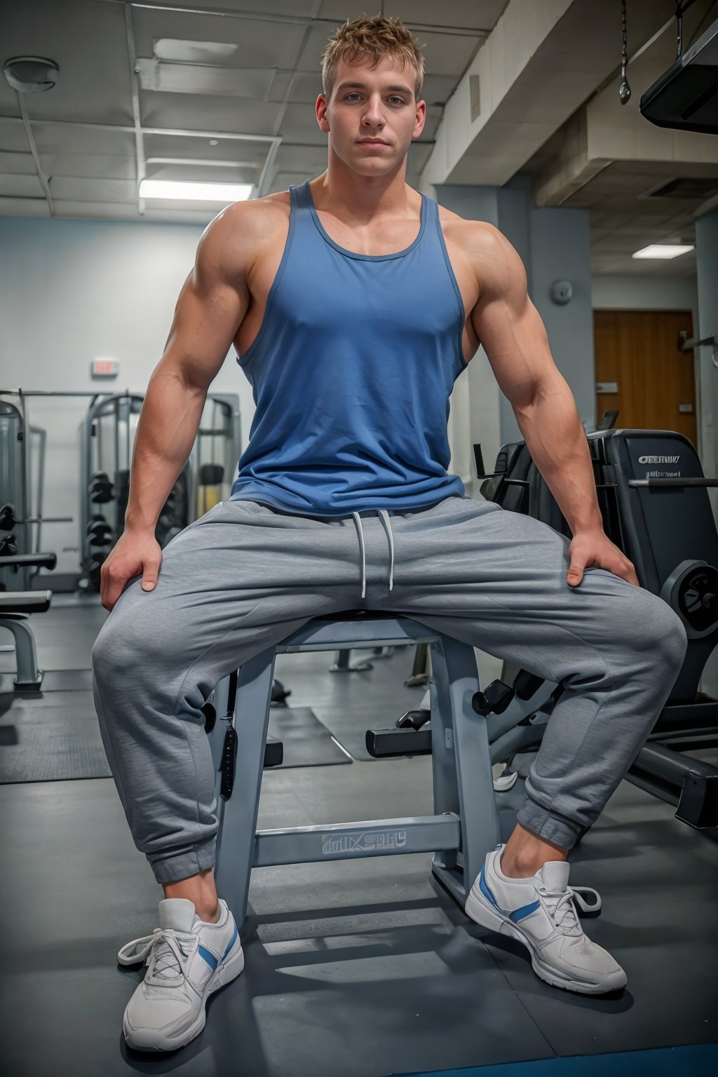 modern gym weight room,  high ceiling,  weight machines in the background by txhorn75 on Tensor.Art