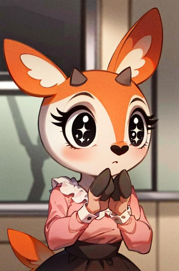 1girl, (anthro furry:1.2), TsunodaCzar, (big eyes:1.4, two-toned fur, orange fur, black eyes, deer ears, horns, snout), (pink blouse, black skirt), (interior, office), (masterpiece:1.2), hires, ultra-high resolution, 8K, high quality, (sharp focus:1.2), clean, crisp, cinematic, <lora:Tsunoda-10:1>