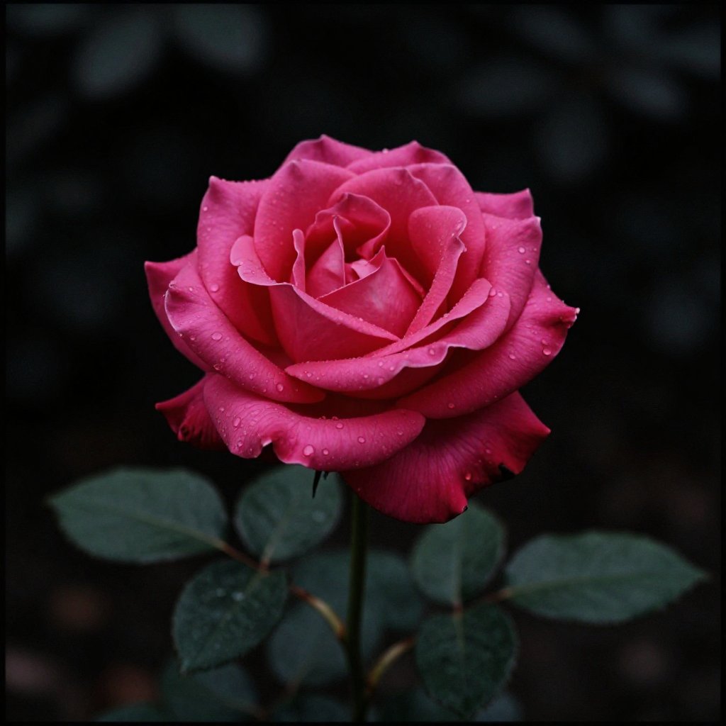 cinematic film still of photorealistic:1,  Silver themed color,  In cinematic Bleach bypass Film style a pink rose is show...