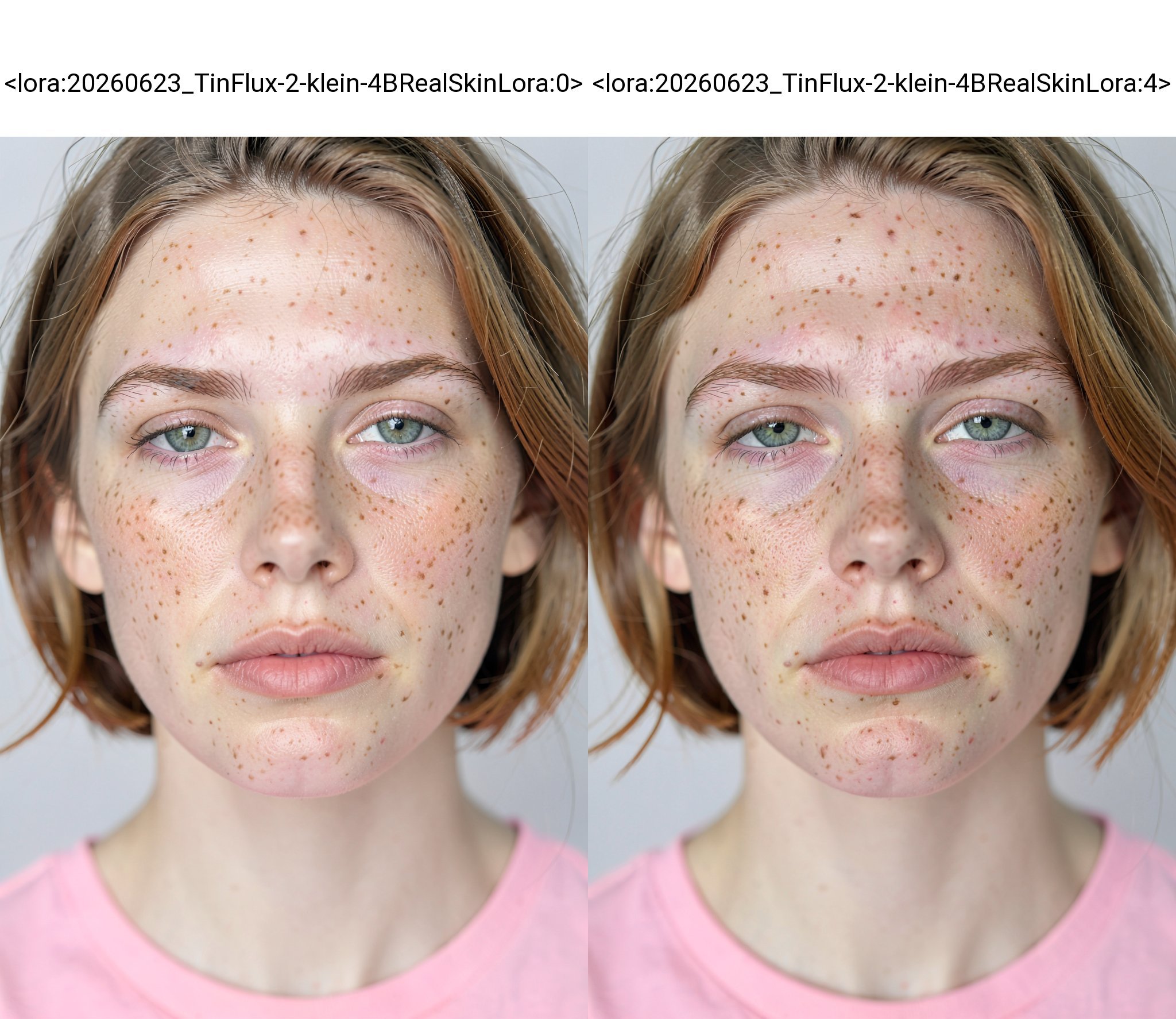 This is a close-up photograph of a young Caucasian woman with light skin and freckles. She has short,  light brown hair th...