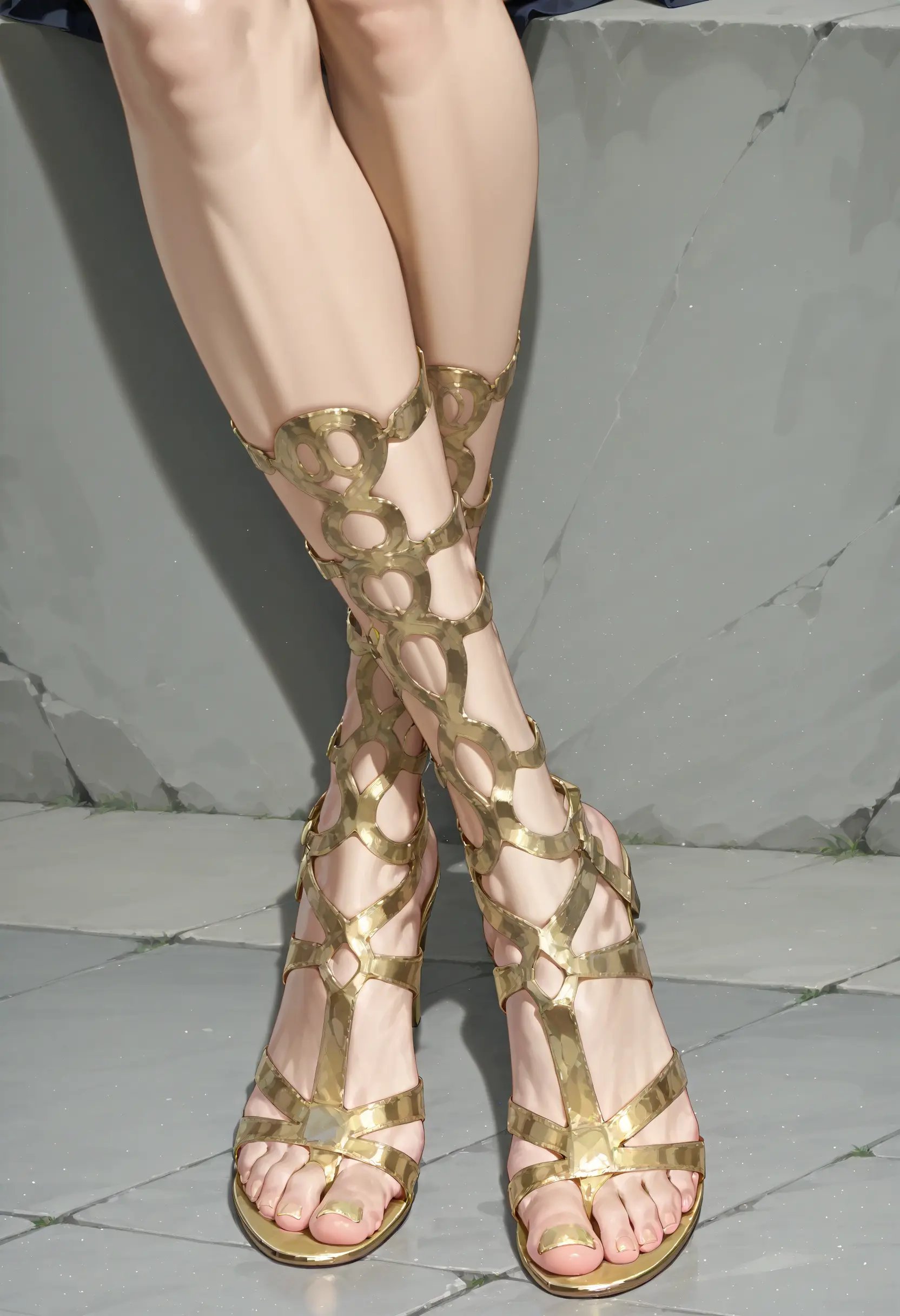 solo,  1girl,  gold strappy heels by reprinter on Tensor.Art