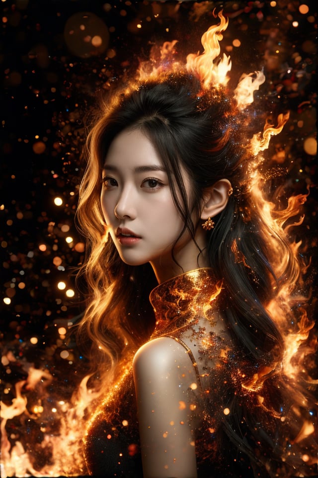 1 girl, flame costume, huo