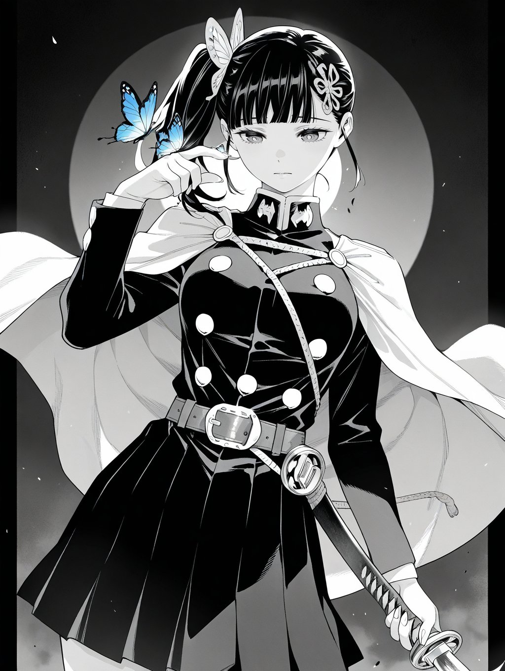 greyscale,  butterfly,  tsuyuri kanao by JustReprint on Tensor.Art