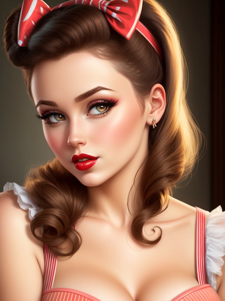 pin up, 1girl, pinup, face, eyes, lips, mouth, hair, detailed