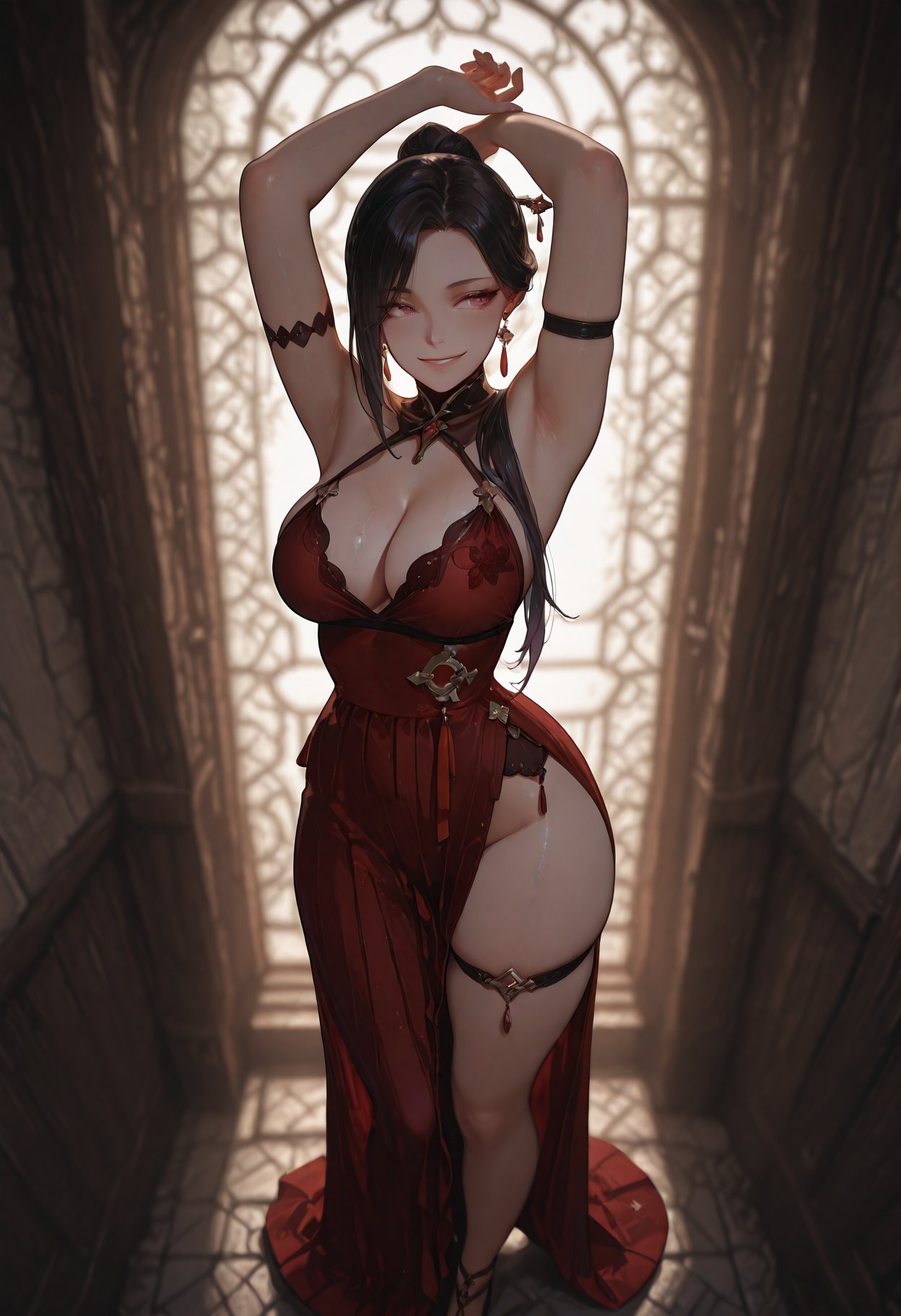 Xue Yue,  red eyes,  black hair with white streak by user_lover on Tensor.Art