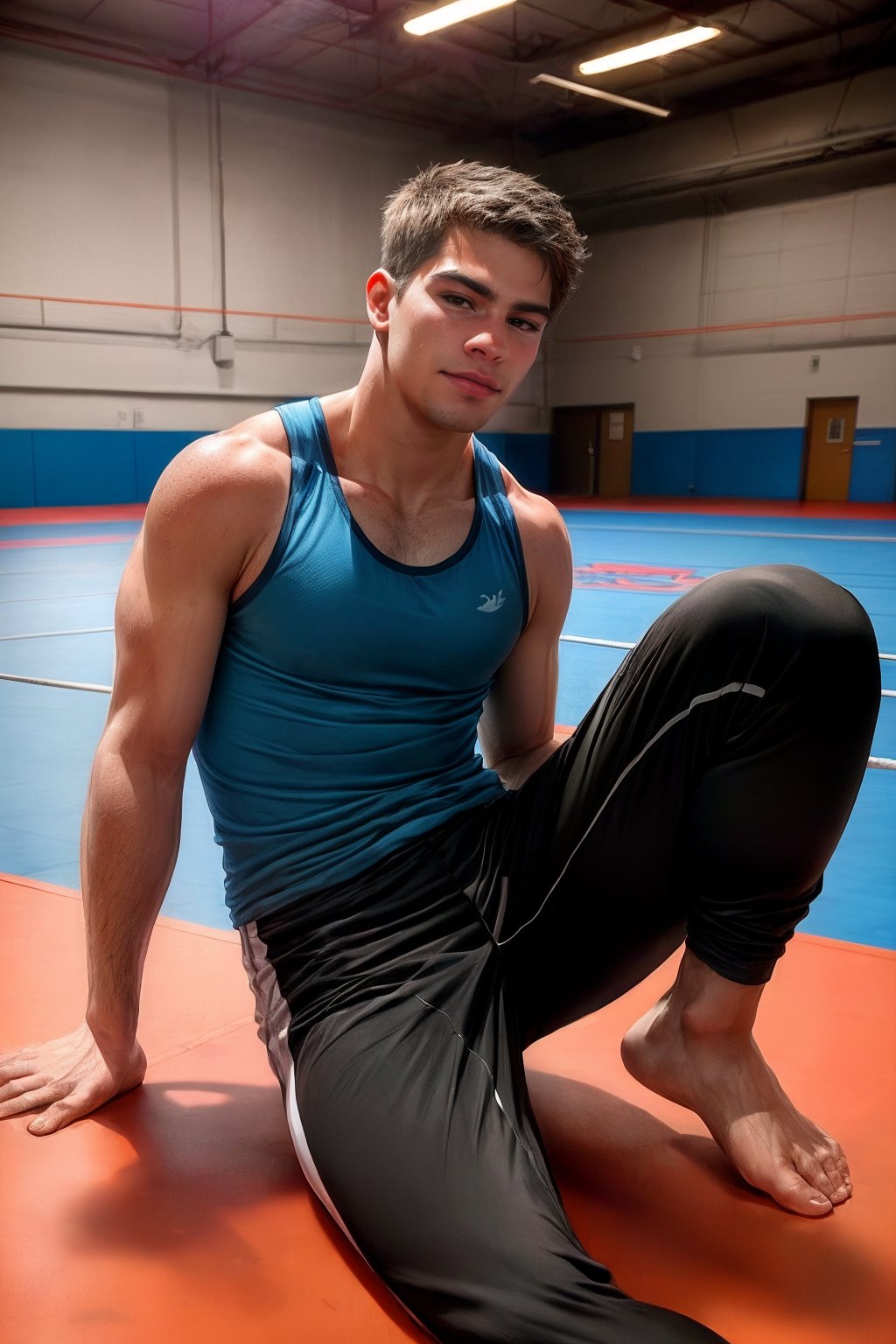 jamieperson,  wearing tank top shirt and athletic pants,  barefoot by razputin on Tensor.Art