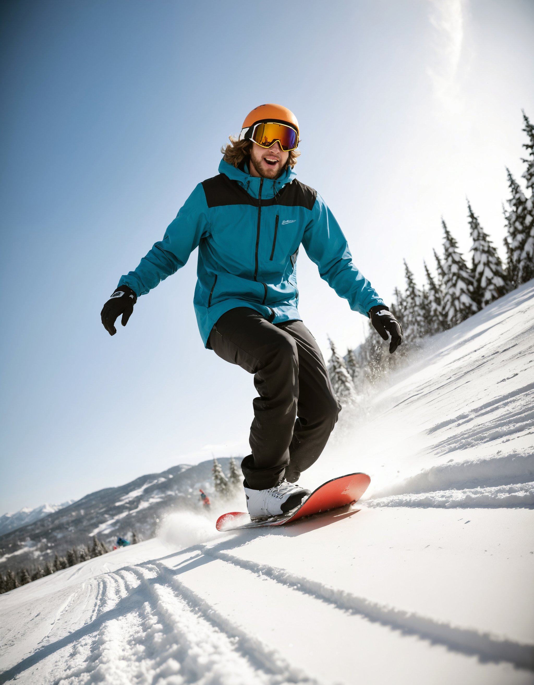 (zavy-dtchngl:1.3), beautiful snowboarder seen (from below:1.3) doing a slide at a piste designed by Alfred Augustus Glendening, Magic Realism, Selective focus, concept art, overly complex style, fantastic, photo