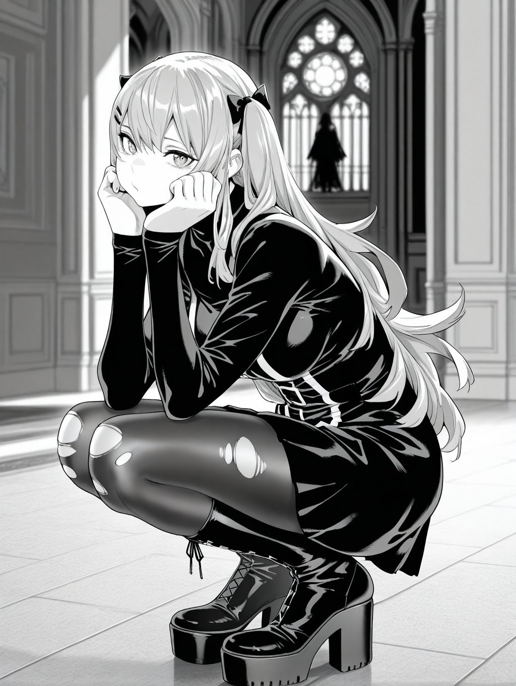 greyscale,  1girl,  solo by JustReprint on Tensor.Art