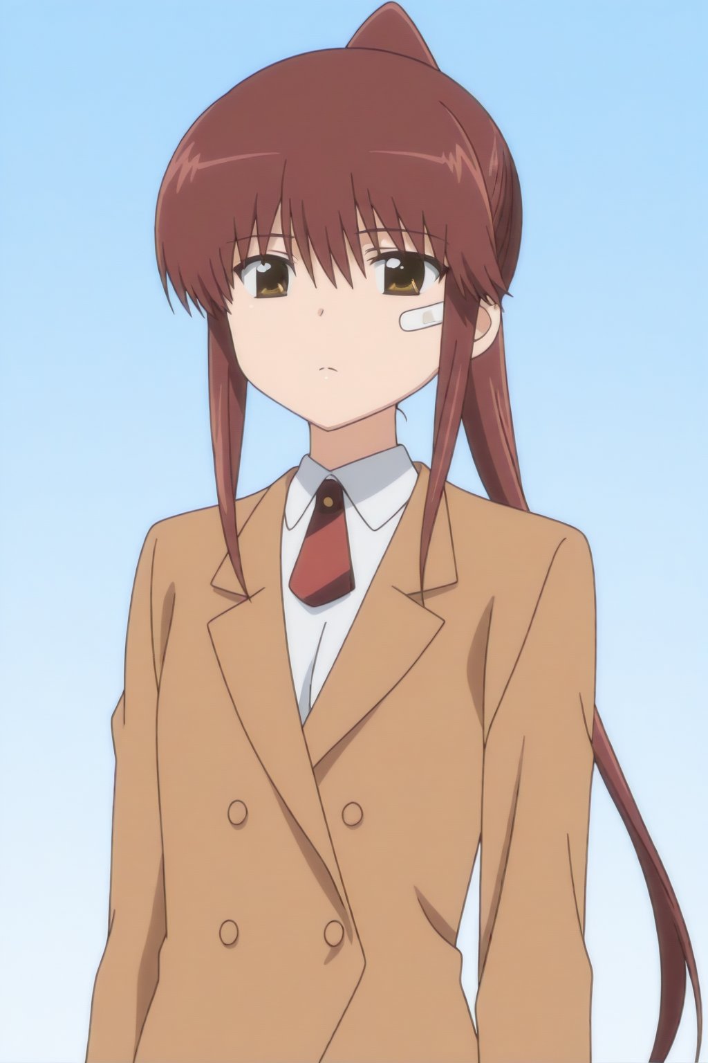 Riko Suminoe,  bandaid on face,  buttons by reprinter on Tensor.Art