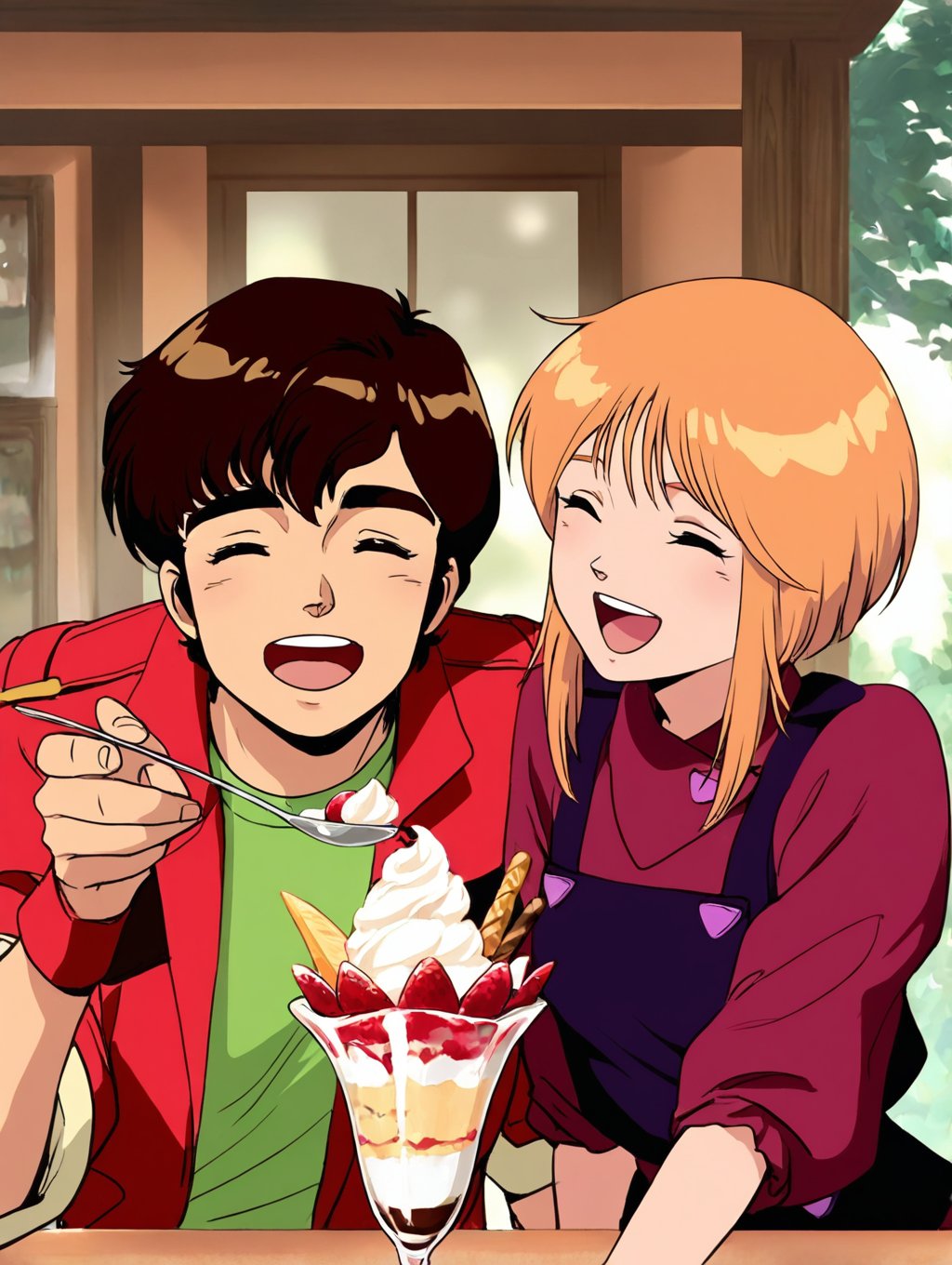 ((A boy is feeding a girl a parfait)),  elpeo ple,  smile by Stigma Head on Tensor.Art