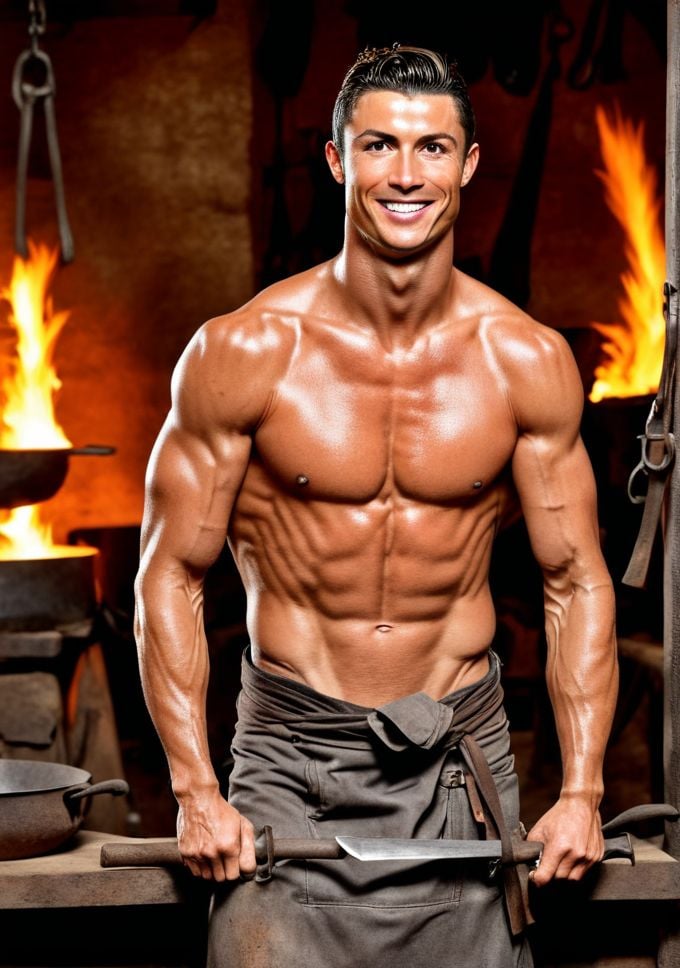 handsome masculine Cristiano Ronaldo a man ,  as Blacksmith male ,  muscular by HottiesnHotties on Tensor.Art