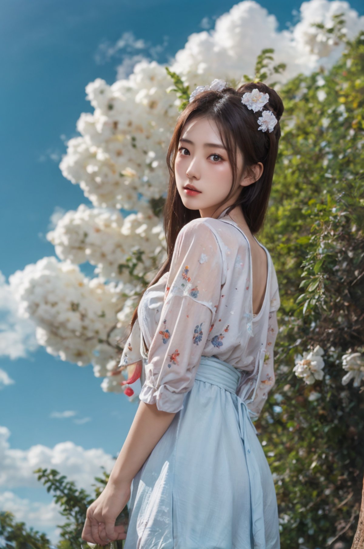 1girl,  blue sky and white clouds by 呱唧呱唧 on Tensor.Art