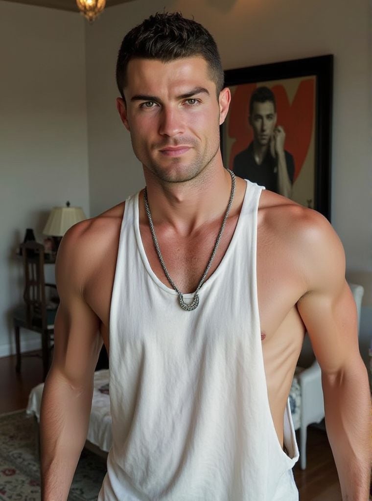 Cristiano Ronaldo ,  droparm tank top,  necklace by HottiesnHotties on Tensor.Art