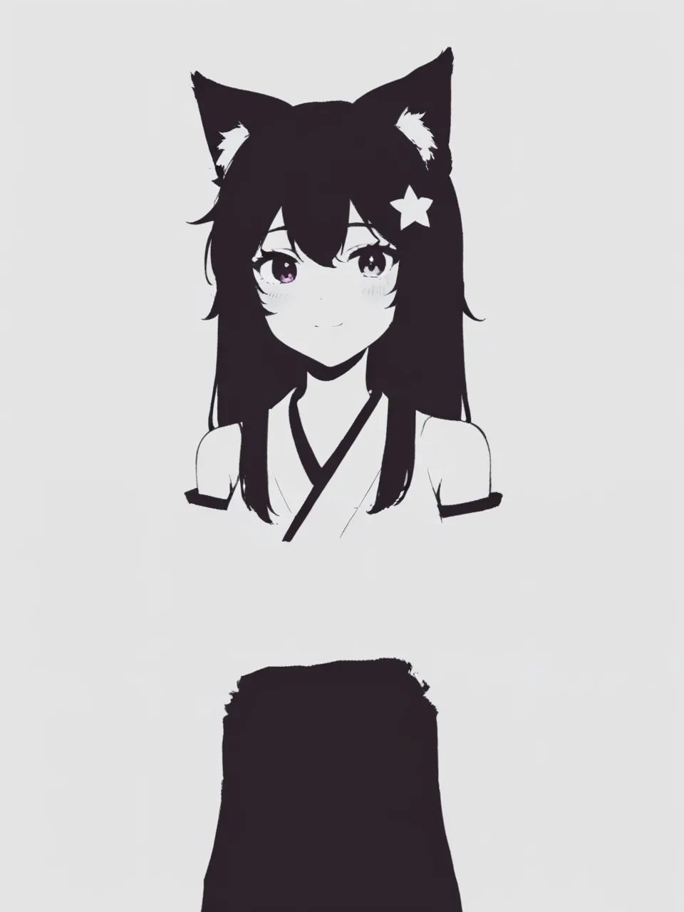 1girl,inkstyle,monochrome,greyscale,silhouette,greyscalesmile, shirt, blush, detached sleeves, miko, animal ear fluff, pink hair, long sleeves, bare shoulders, animal ears, sidelocks, hair tubes, cat girl, white shirt, japanese clothes, purple hair, long hair, cat ears, solo, hairband, hair between eyes, wide sleeves, closed mouth, upper body, white hairband, blue hair, pink eyes, looking at viewer, hair ornament, star hair ornament, star \(symbol\),masterpiece, newest, absurdres, safe <lora:inkstyle:1>