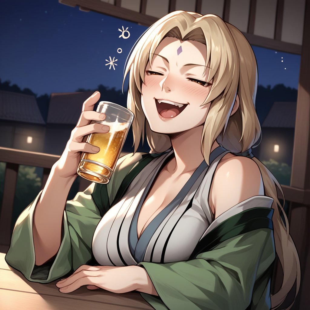 score_9,score_8_up,score_7_up,score_6_up,source_anime,rating_safe,1boy,  Solo,laughing, night, tsunade,  <lora:Drunk:0.8> dr1nk,drunk, blush, alcohol, drunk bubbles, zPDXL2,