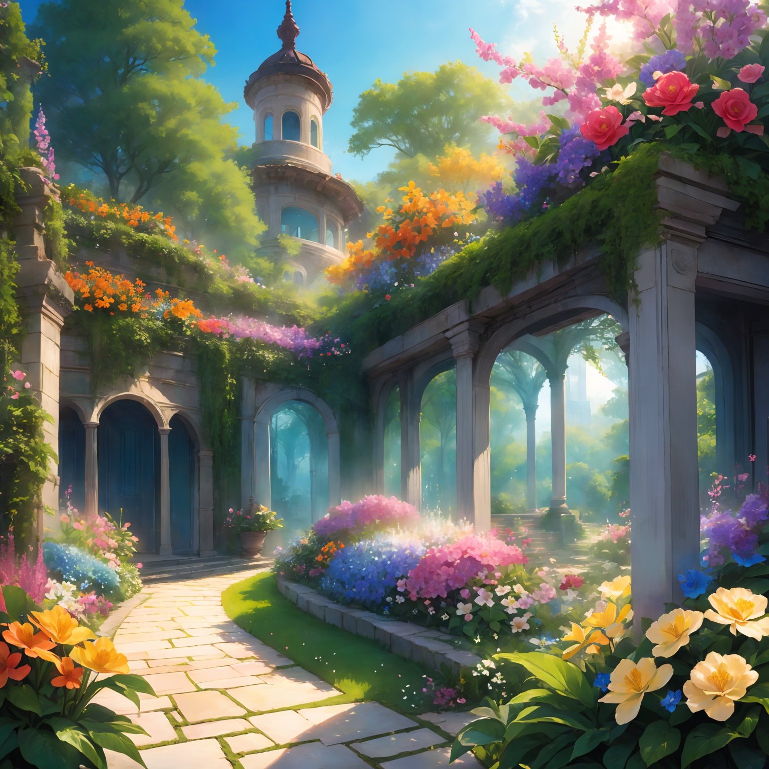 Mysterious Garden,Countless Flowers,Vines,No Human,<lora:Fantasy Cube_20240410010012:0.75>,