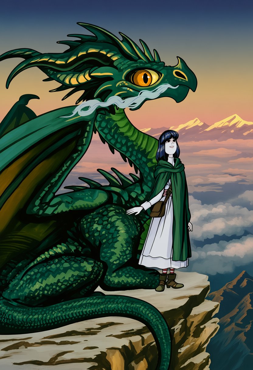 __@danart__. AliceTLG,  a girl with dark blue hair in a smooth bob,  stands calmly atop a rocky outcrop in a wide establis...
