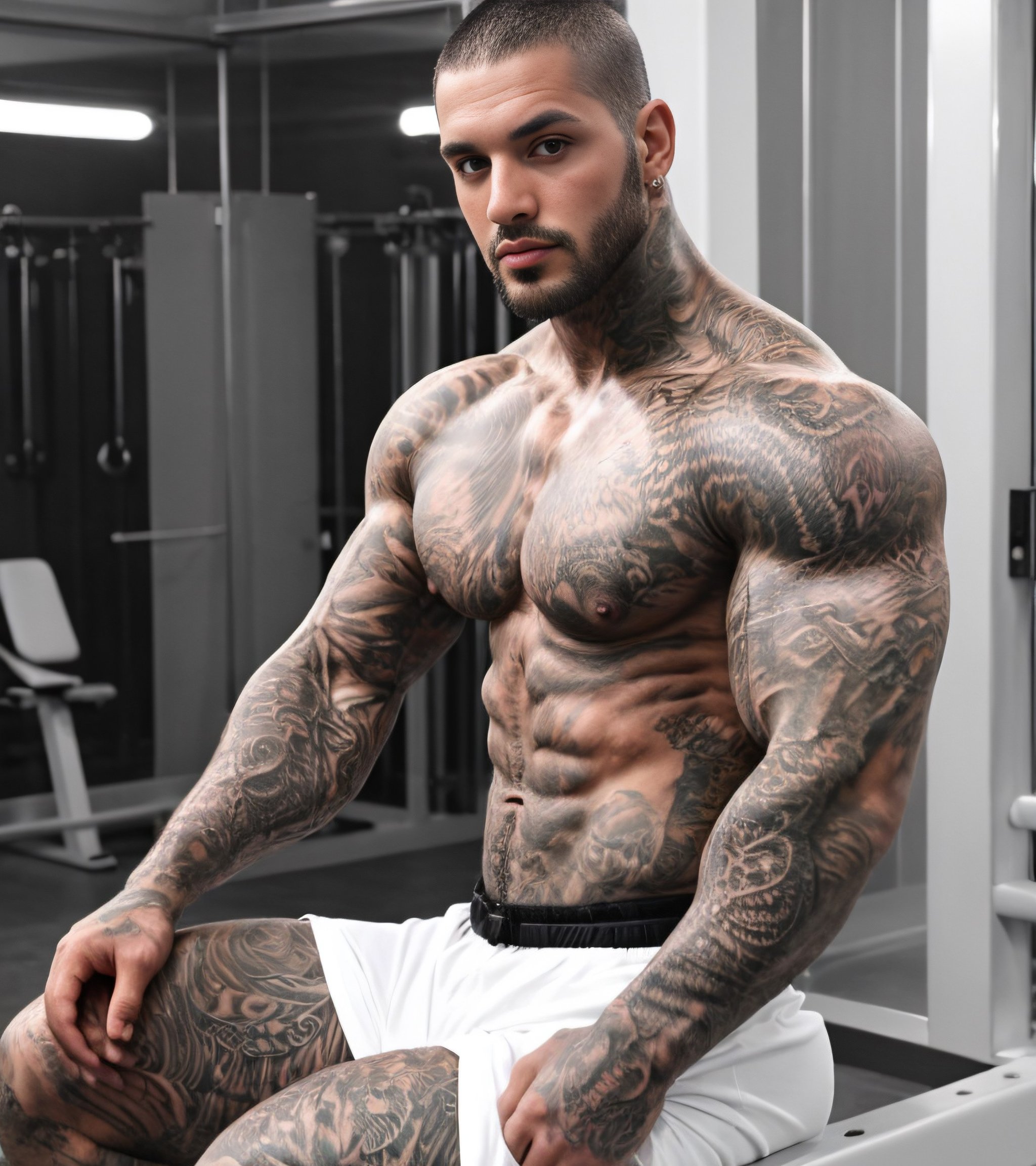 <lora:Male body tattoo:0.5>, 1male, (tatto:1.3) love, body muscled, flexing muscle air