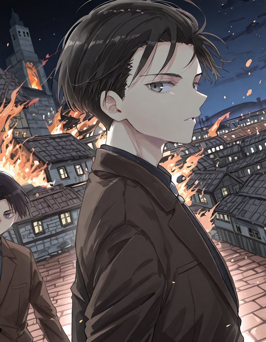 2 boys,  Levi Ackerman,  Eren Jaeger by Mandatarius_403 on Tensor.Art