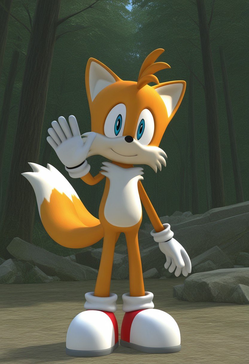 solo male,  Tails The Fox,  yellow-orange fur by Sonic X on Tensor.Art