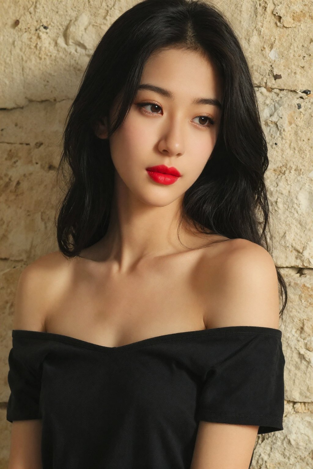This is a high-resolution photograph of an Asian woman with a light skin tone,  captured in a natural,  intimate setting....