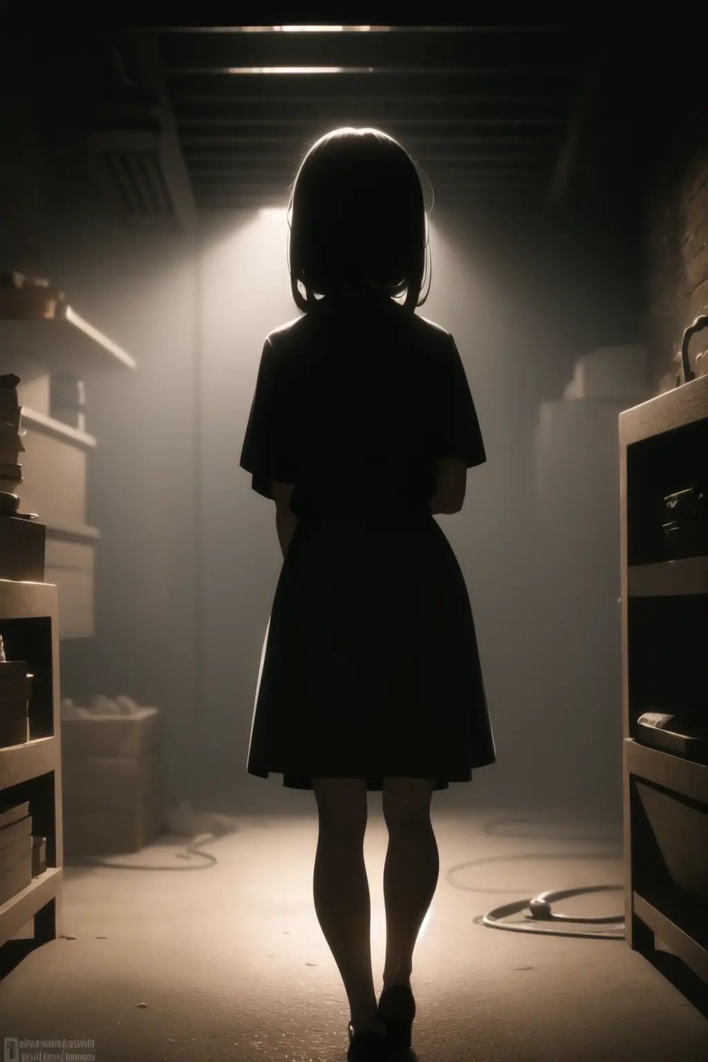 <lora:basement_v0.2:1> basement, 1girl, (dark:1.5), dimly lit, backlighting,, masterpiece, best quality, highly detailed